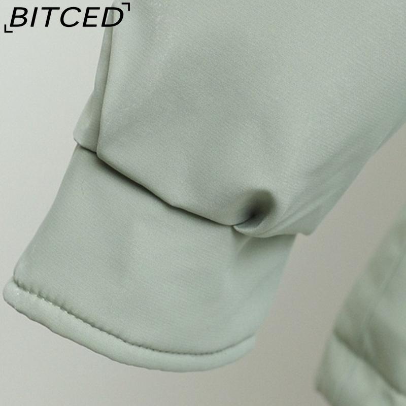 BITCED Women's Winter Mid-Length Cotton Coat with Fleece Lining, Large Fur Collar, Plus Size, Short Waist-Defining Jacket