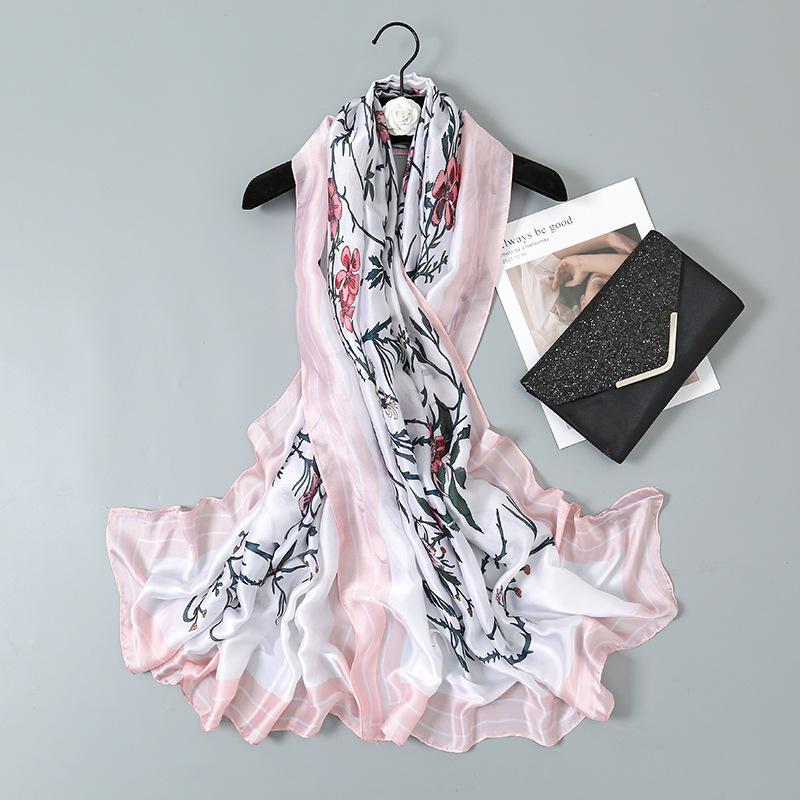 Шелковый шарф с принтом цветка лотоса, ранняя весенняя женская шаль от солнца