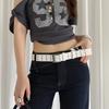 Versatile Leather Waistband Vintage Women's Dress Jeans Belt Three-Row Wide Belt  Spicy Girls