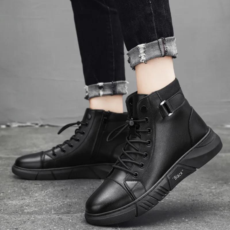 Мужские ботинки, модные мотоциклетные ботинки 2024 года, повседневные кожаные ботинки для мужчин, нескользящие ботинки на платформе для отдыха на открытом воздухе Botas Hombre