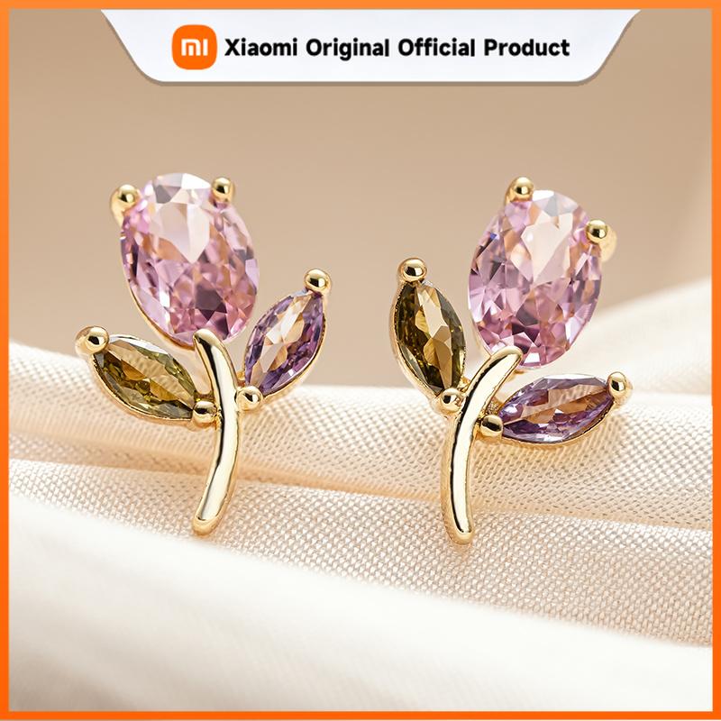 Xiaomi Huitan Серьги-гвоздики с цветочным дизайном для женщин Эстетичные Свадебная вечеринка Свежий стиль Аксессуары Инкрустированные сверкающими кубическими циркониями Золотой цвет Ювелирные изделия