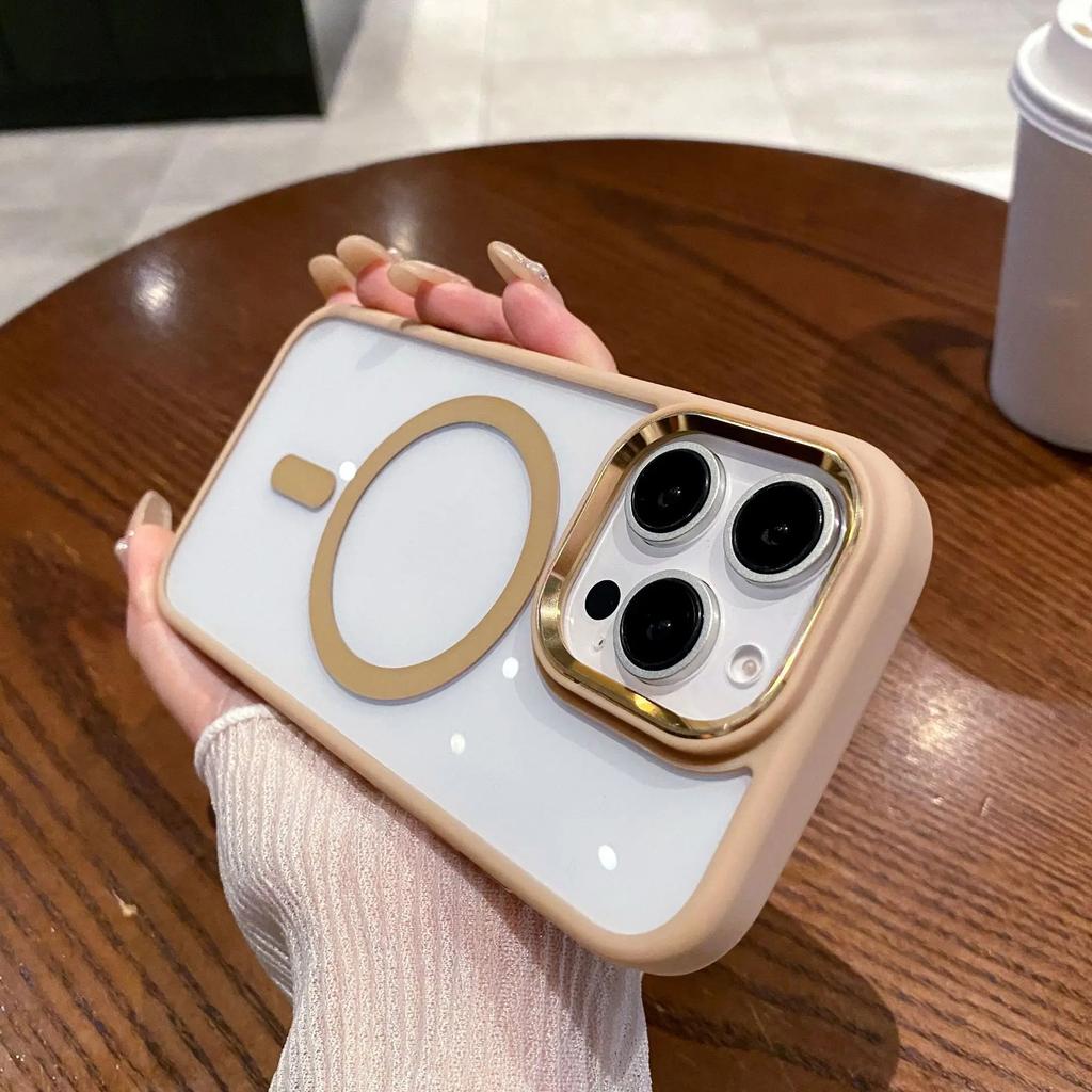 Чехол для телефона Desert Titanium Gold с магнитной зарядкой для iPhone 16 15 14 13 12 11 Pro Max Plus с металлической рамкой для объектива Magsafe Твердая крышка