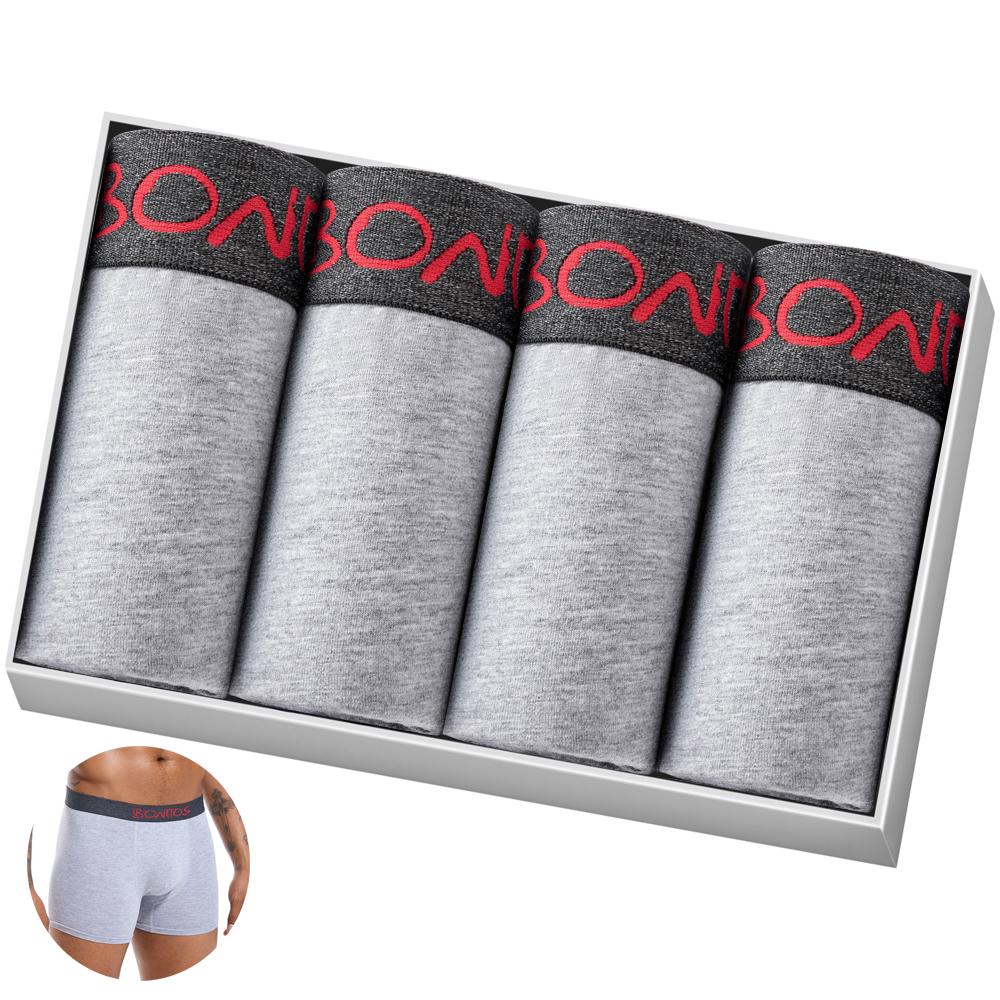 BONITOS 4 шт. боксеры, однотонные сексуальные мужские трусы, хлопковые мужские трусы