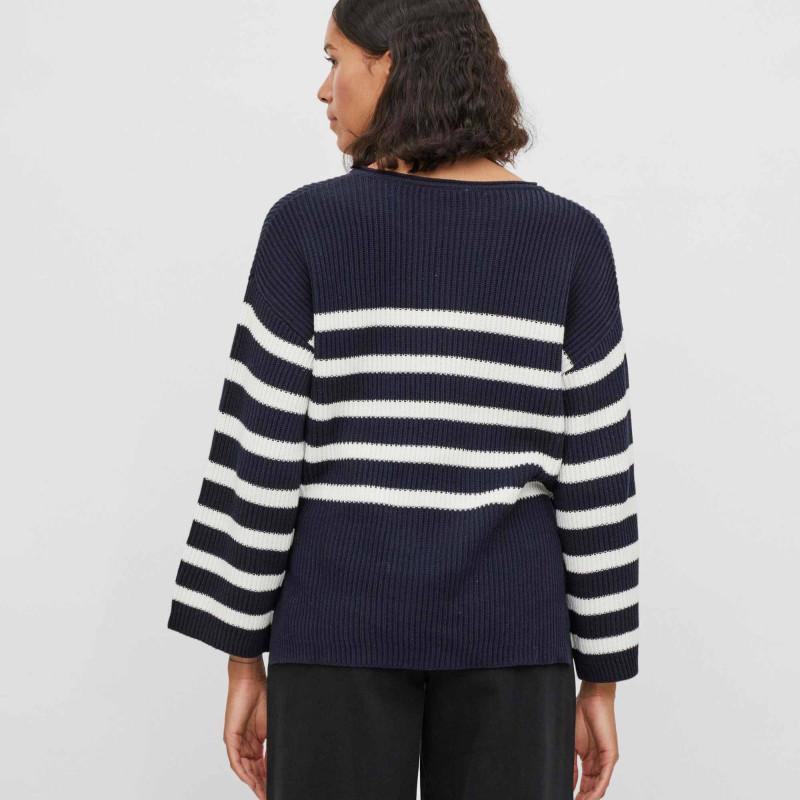 Женский свитер в полоску с круглым вырезом и рукавами 7/8 VILA