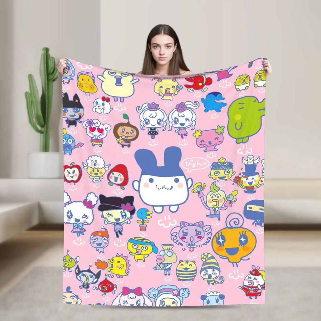Japanese Cartoon Tamagotchis Blanket Cover Flannel Lightweight Thin Throw Blanket for Airplane Travel Bedspread