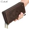 CONTACT'S Genuine Leather Men Wallet Clutch Zipper Card Holder Male Purses Cover Vintage Long Wallets With Hand Strap Designer