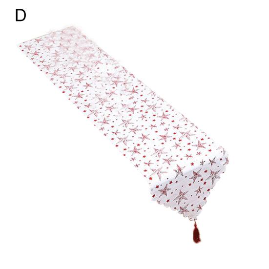 Декор кисточками Длинная дорожка на стол Праздничная атмосфера Рождественский штамп Листья Принт Скатерть Рождественское украшение Домашнее украшение