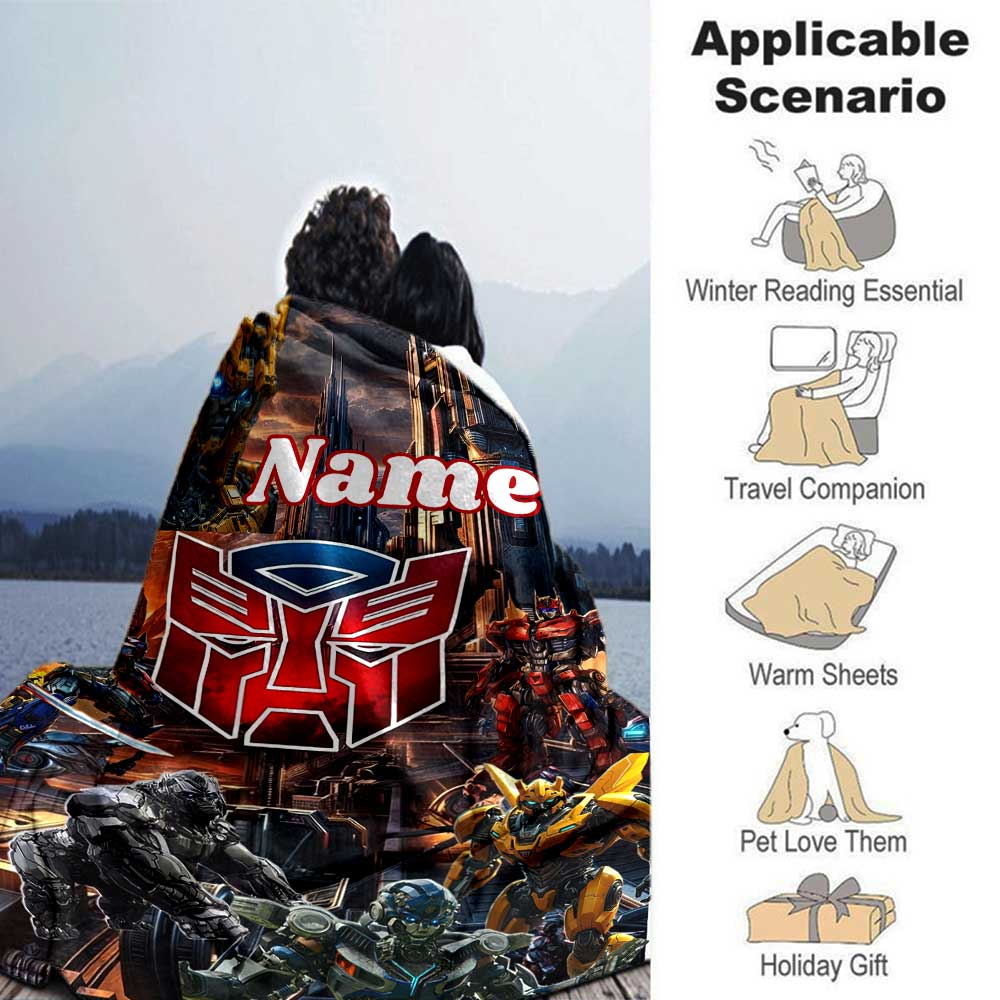 Transformers Fans Customize Text Blanket Cozy Personalized Blanket Ultra-Soft Suitable for Chair Office Office Chair Couch All-Season Use