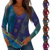 Womens Long Sleeve Tops V Neck Shirts Casual Flower Print Basic Trendy Tee Blouses Fall Tunic Outfits Fitted T Shirts