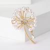 Rhinestone Dandelion Pins for Women Elegant Imitation Pearl Plant Brooches Party Backpack Decoration Clothing Accessories
