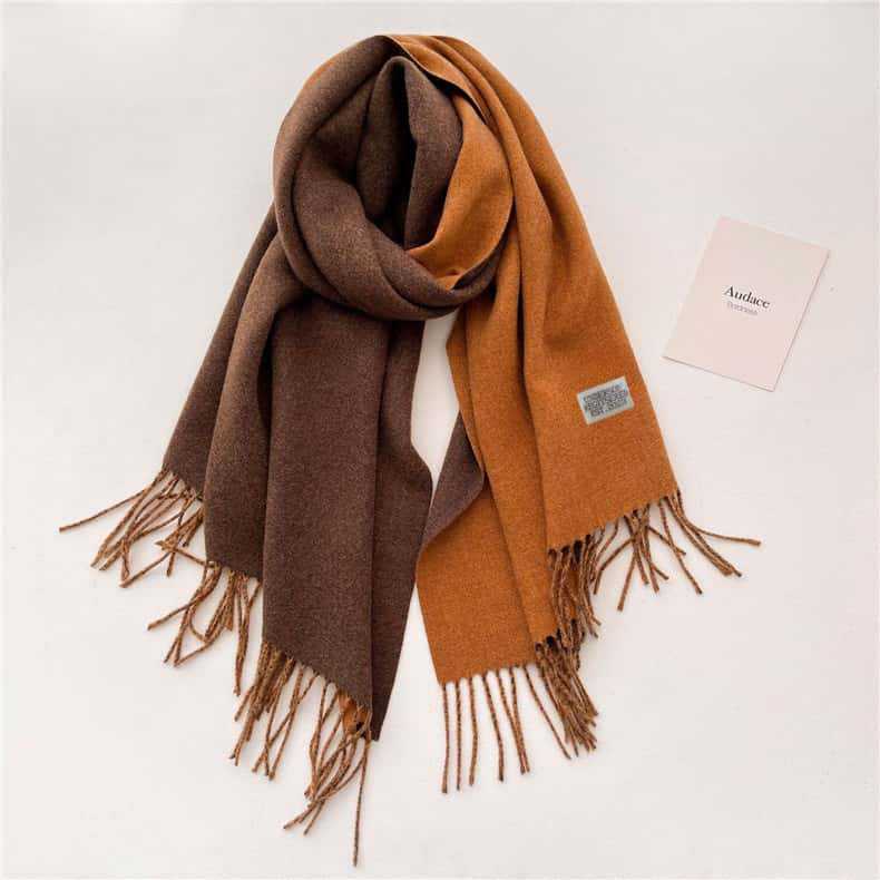 2024 Autumn/Winter New Thickened Warm Solid Color Double Sided Two Tone Tassel Imitation Cashmere Scarf, High Grade Shawl Neck