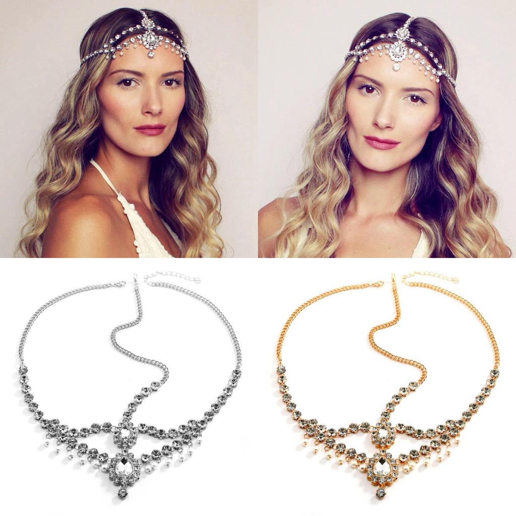 Style Bohemian Rhinestone Simulation Pearl Tassel Women Headwear Jewelry