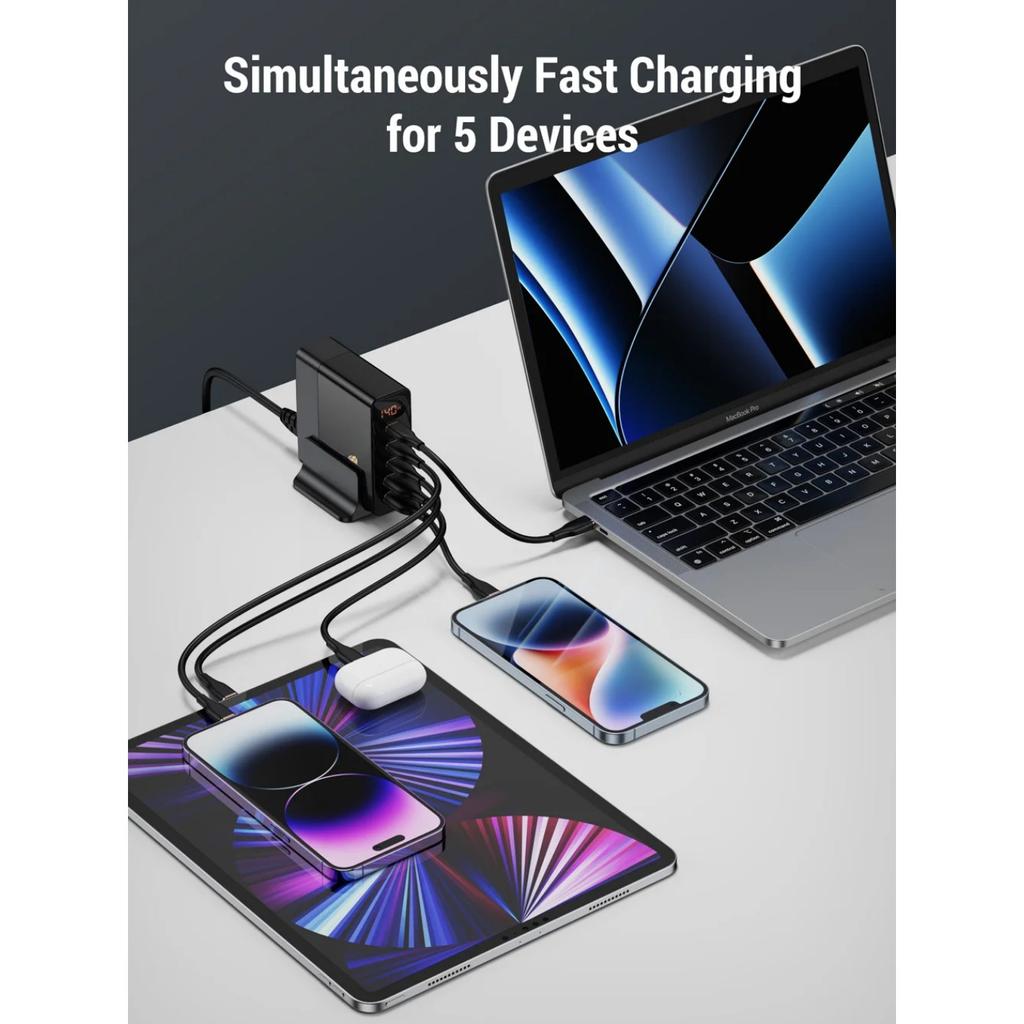 140 Вт GaN зарядное устройство для настольного ноутбука быстрое зарядное устройство 5 в 1 PPS PD QC быстрая зарядка для iPhone 16 15 14 13 Pro Max зарядное устройство для телефона Xiaomi Samsung