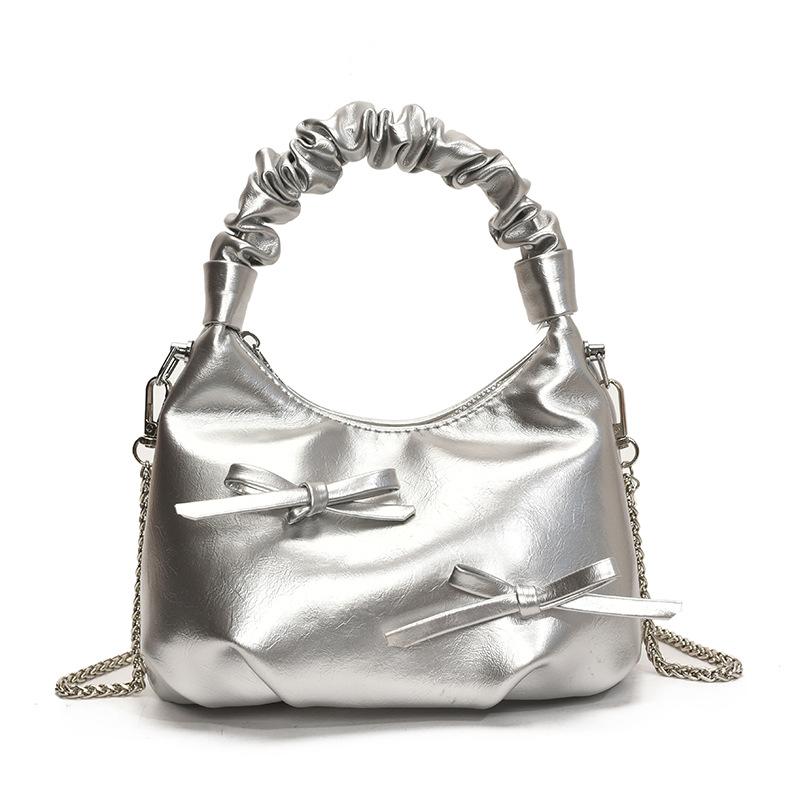 Niche Simple Bow Pleated Handbag Women's 2025 Summer New High-end Messenger Dumpling Bag