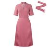 D563 Women's Summer V-Neck Pleated High-Waist Dress