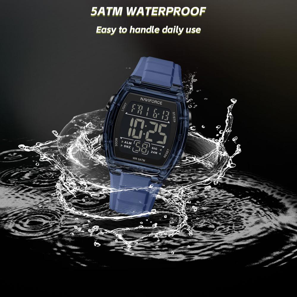 Naviforce Original Outdoor Men Boys LCD Digital Watch Calendar Chronograph Waterproof Night Pattern Silicone Strap Casual Fashion Watch NF6106