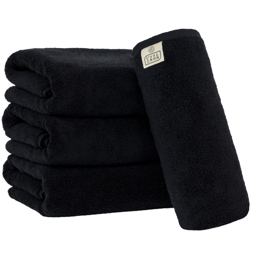 Towel Laboratory Bath Towel Black Set of 4 Soft Medium Weight Soft Volume Fast Absorbency Durable Cotton 420GSM JapanTechnology [Spongy Touch] #033