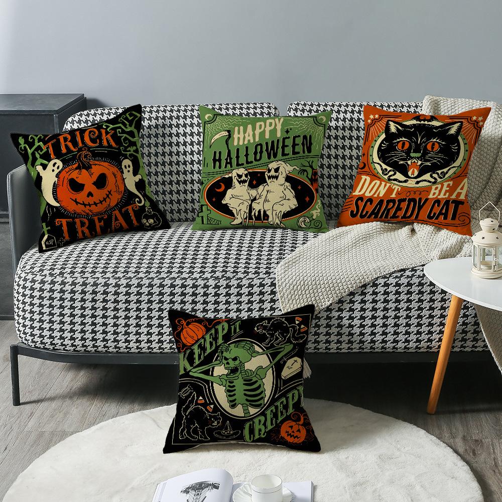 New Halloween Pumpkin Pillow Cover Skeleton Cat Decoration Sofa Bedroom Pillow Cover Bedside Backrest