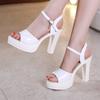 10cm 13cm Small Size 32-43 Sexy Block High Heels Shoes Summer 2025 Patent Leather Chunky Platform Sandals Model Party Dress