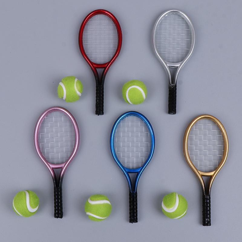 1:6 1:12 Dollhouse Miniature 1Pc Tennis Racket + 1Pc Ball Dolls Accessories