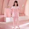 Хлопковый комплект пижамы для девочек, 3 предмета: футболка с коротким рукавом, шорты, штаны, стиль принцессы, одежда для сна, дети 8 лет