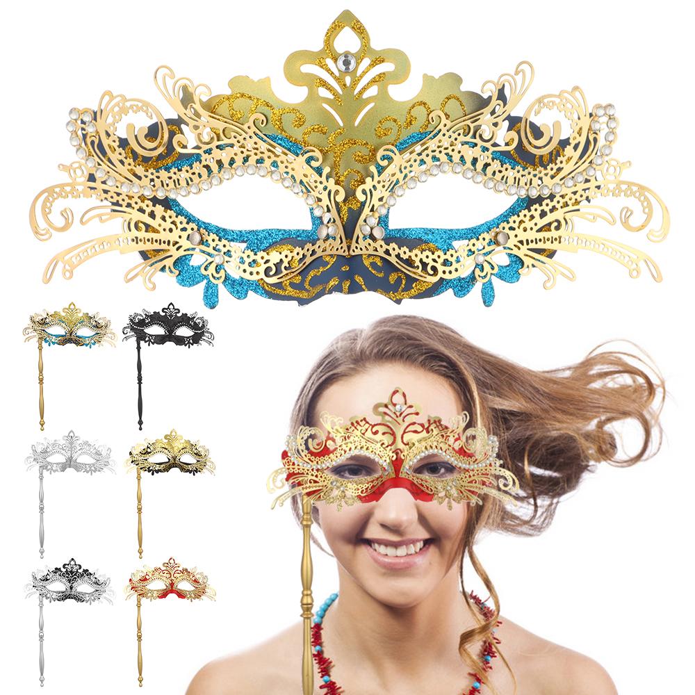 Party Phoenix Tail Flower Venetian Masquerade Mask with Holding Stick Costume Mask Halloween