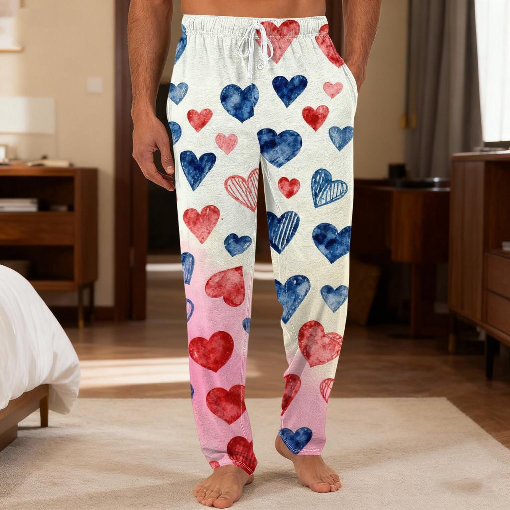 Мужские повседневные брюки с карманами на кулиске и манжетами, домашние брюки для сна