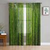 Green Bamboo Zen Plant Tulle Curtains for Living Room Bedroom Modern Chiffon Sheer Kitchen Curtains