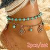 2Pcs/Set New Bohemian Turquoise Stone Beaded Blue Brick Hollow Flower Plate Flower Anklet Beach Foot Jewelry
