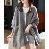 2025 Winter Plus Size New Long Jacket Women Sweaters Denim Coat Patchwork Cardigan Knitting Pockets Sweater