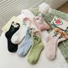6Pairs Winter Coral Fleece Socks Flower Warm Socks Women Sweet Floor Plush Socks  For Female Men