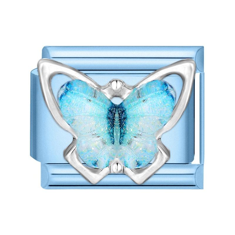 Y2K Zircon Bow Butterfly Heart Moon Pink Purple Blue Italian Charm Links Fit 9MM Stainless Steel Bracelet Women DIY Making Gifts