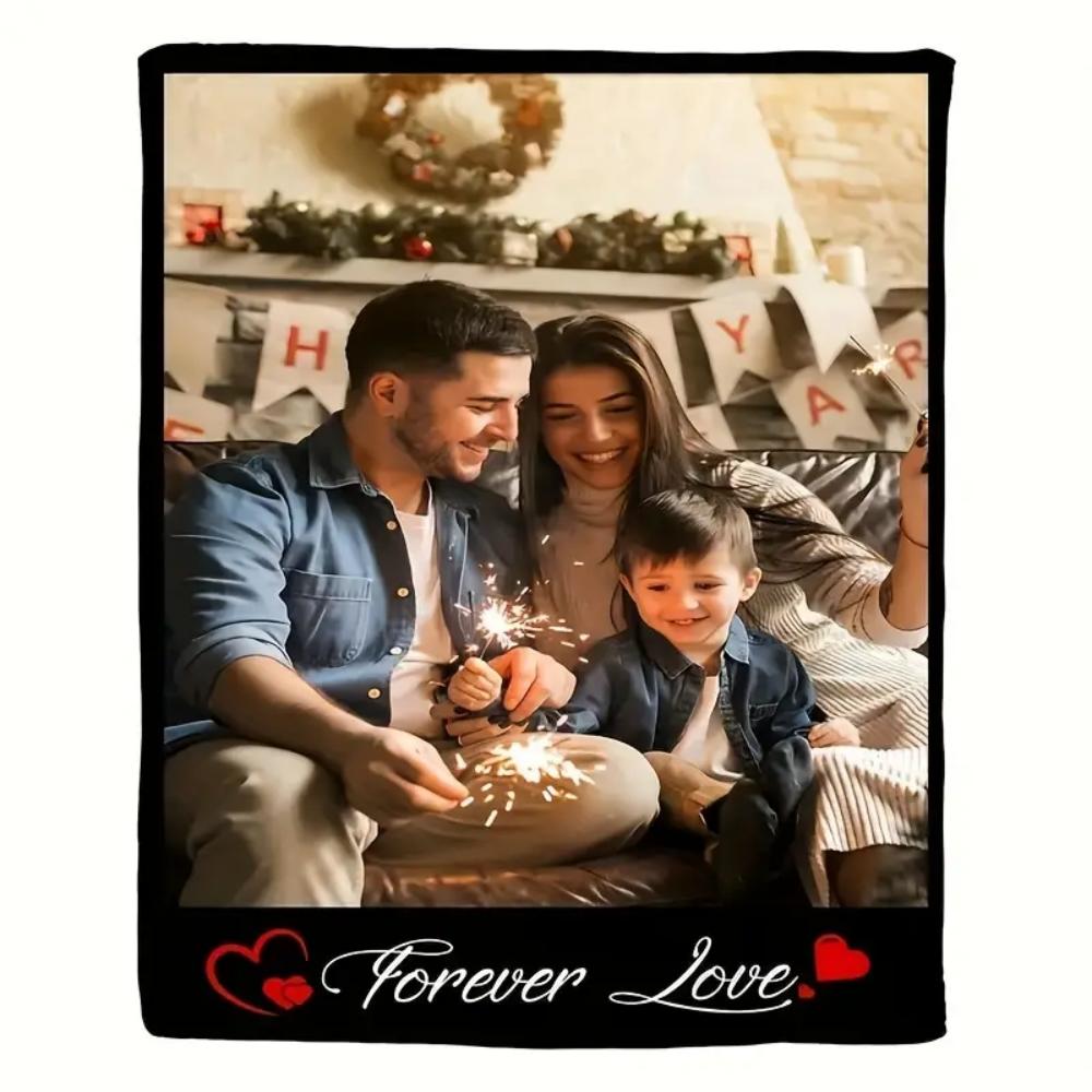 1pc Custom Photo Flannel Blanket HD Personalized Throw for Family Parents Halloween Christmas Birthdays More Soft Warm