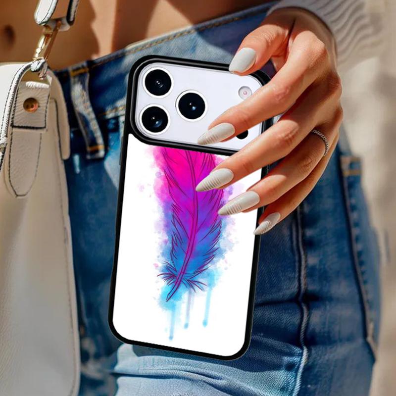 Чехол для телефона с акварельным узором из перьев Для iPhone 17 Air 14 15 13 12 Max Чехол Для Apple 16e 11 Pro Max Plus Coque