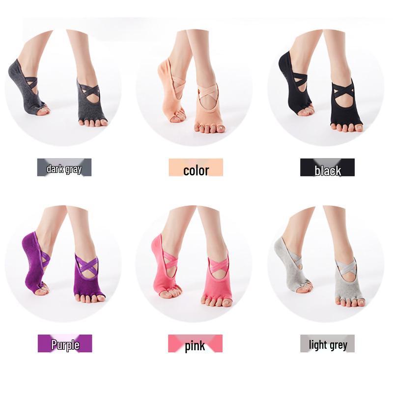 Носки для йоги с открытыми пальцами против скольжения