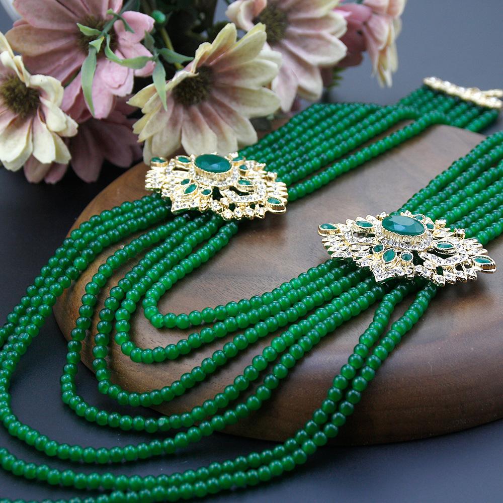 Золотое ожерелье из бисера для женщин, длинная многослойная цепочка с кристаллами, ожерелье невесты, свадебные украшения