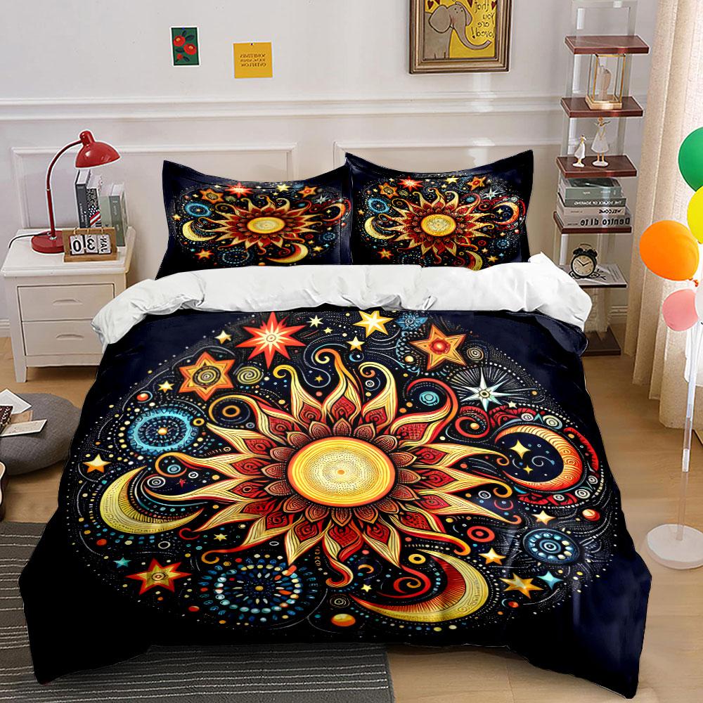 Sun Moon Star Tapestry Set Bedding Set with 1 Duvet Cover 2 Pillowcases Single Double King Queen, Gift