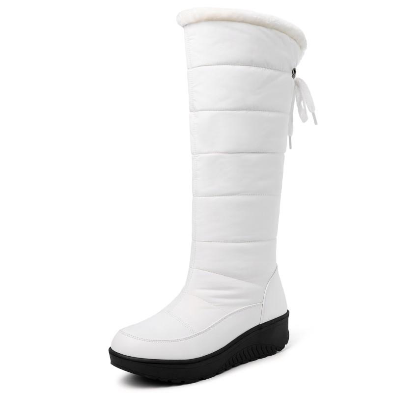 Waterproof Winter Shoes Woman Snow Boots 2024 Warm Fur Plush Casual Wedge Knee High Boots Girls Black White Rain Shoes Ladies