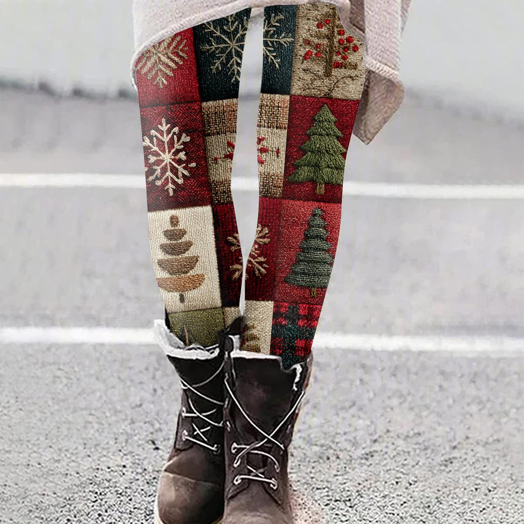 Женские рождественские облегающие эластичные повседневные брюки для йоги