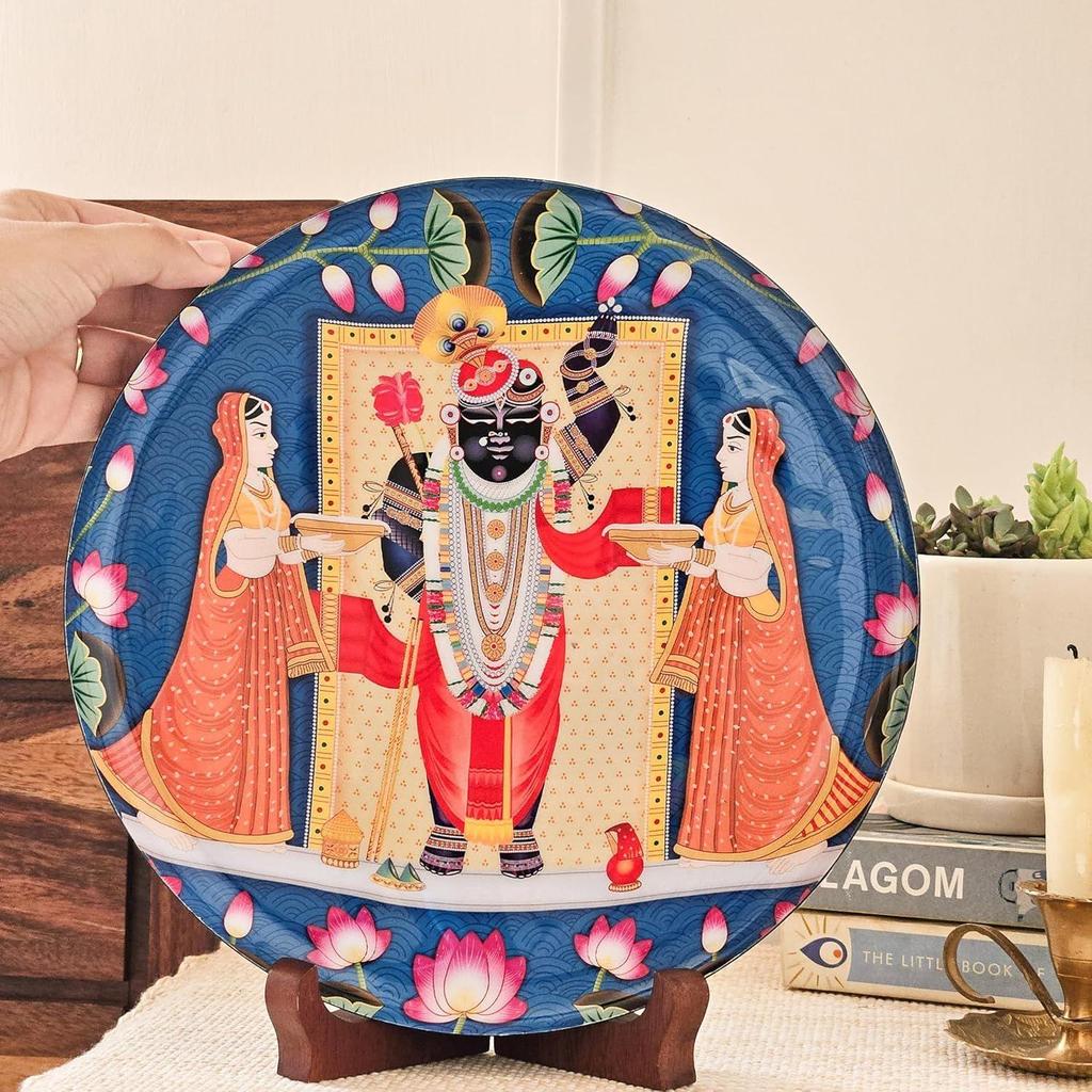 Metal Shrinathji Single Wall Plate 10 Inch with Stand | Wall Arts For Home Decoration, Living Room, Bedroom, Office Decor