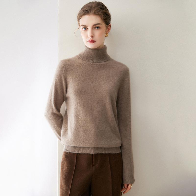 Women's Plus Size 100% Cashmere Knit Long Sleeve Sweater - Autumn/Winter Base Layer Top