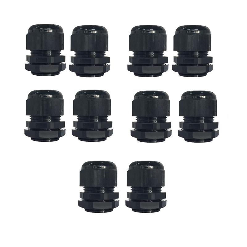 10Pcs Waterproof Cable Gland Cable Entry IP68 PG9 Black Nylon Plastic Connector