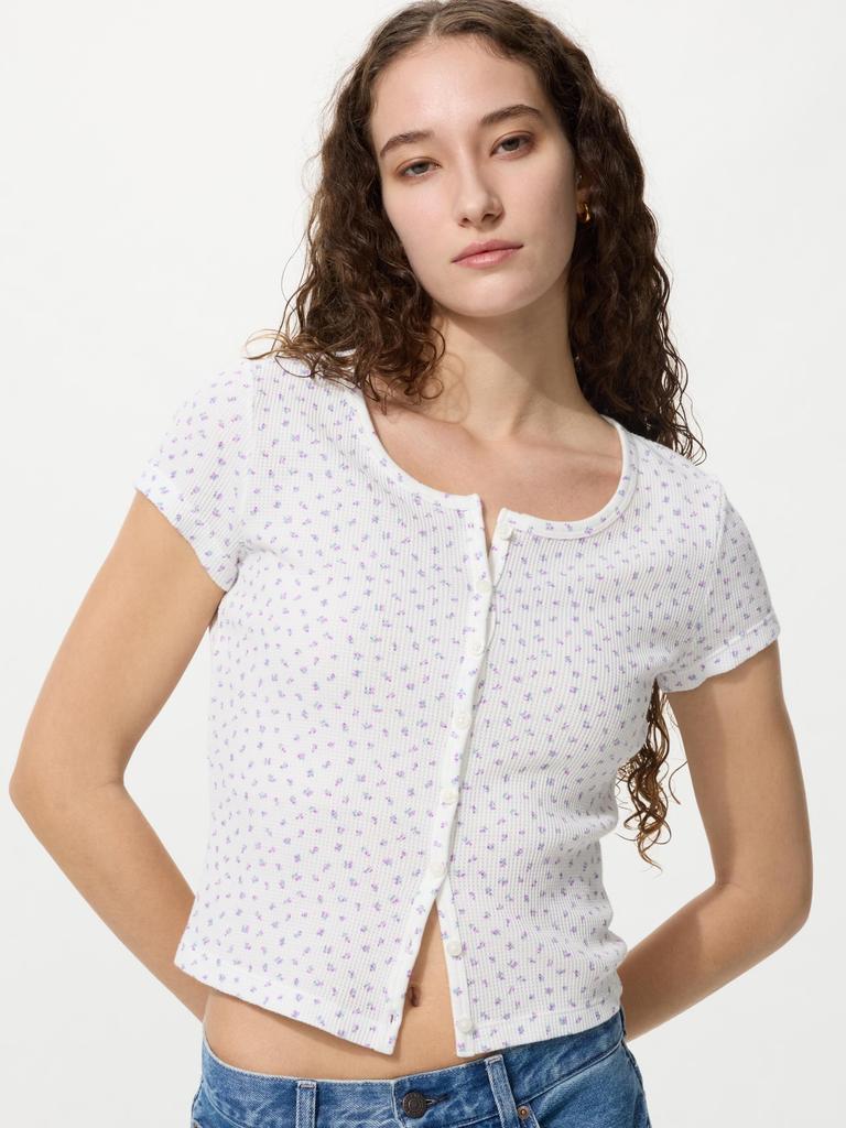 Uniqlo Япония Вафельный Мини-Т с Полным Раскрытием