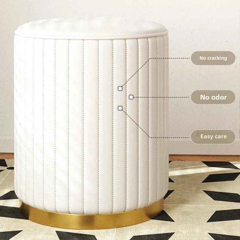 Luxury PU Leather Round Makeup Stool Nordic Style Storage Chair Elegant Sofa Stool for Bedroom Dressing Table