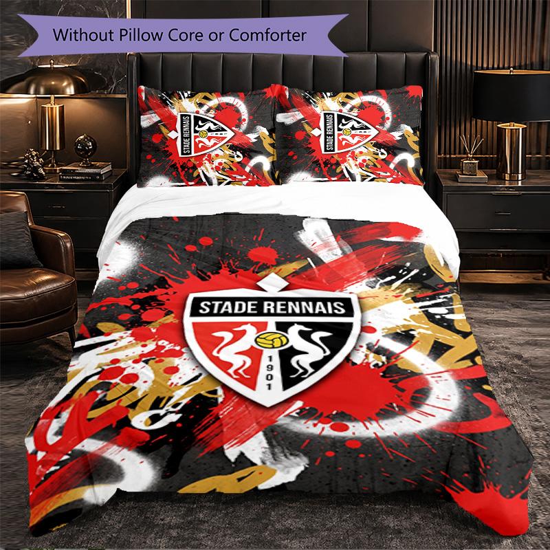 Stade Rennais FC Themed Bedding 3Pcs Duvet Cover Set Decorative Bed Linen For Teen Room Home Decoration