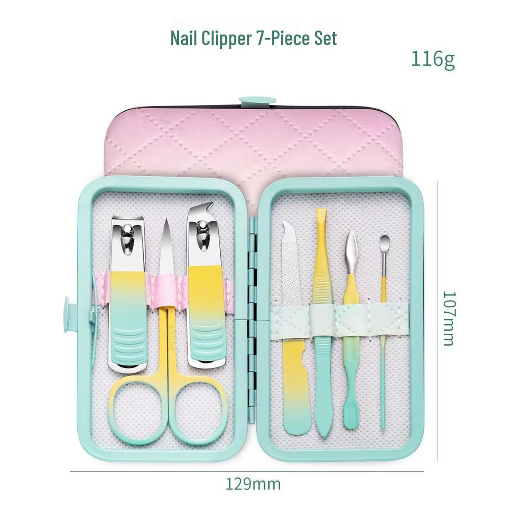 Gradient Color 18-Piece Stainless Steel Nail Clipper and Pedicure Set with Eyebrow Trimming Scissors