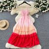 Summer Women Sweet Gradient Colour Spaghetti Strap Open Back Long Maxi Holiday Beach Dresses