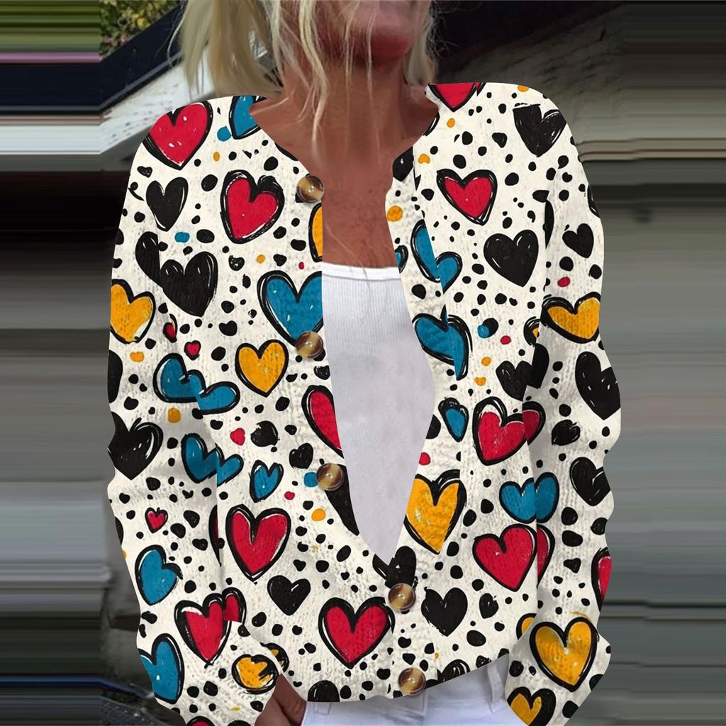 Женская модная принтованная куртка с длинным рукавом и вязанным кардиганом на пуговицах