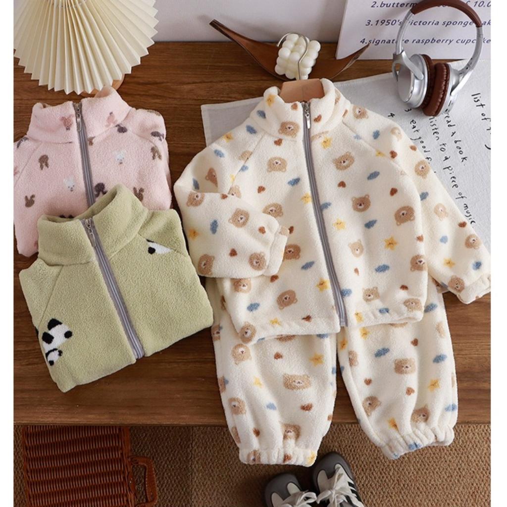 Plush, Thickened Set, Children's, Home Clothing, Warm Set, Children's Clothing, Two Piece Set