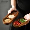 Прямоугольный поднос из цельного дерева, решетка на 2/3, тарелка для приправ, завтрак, суши, хлеб, десерт, соус, тарелка, кухонное блюдо для приправ